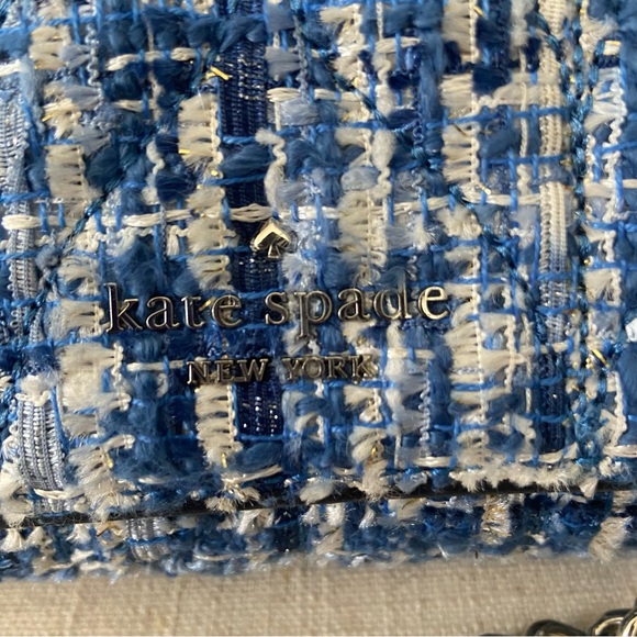 KATE SPADE NWOT Blue Tweed Shoulder Bag Silver Chain - Picture 5 of 6